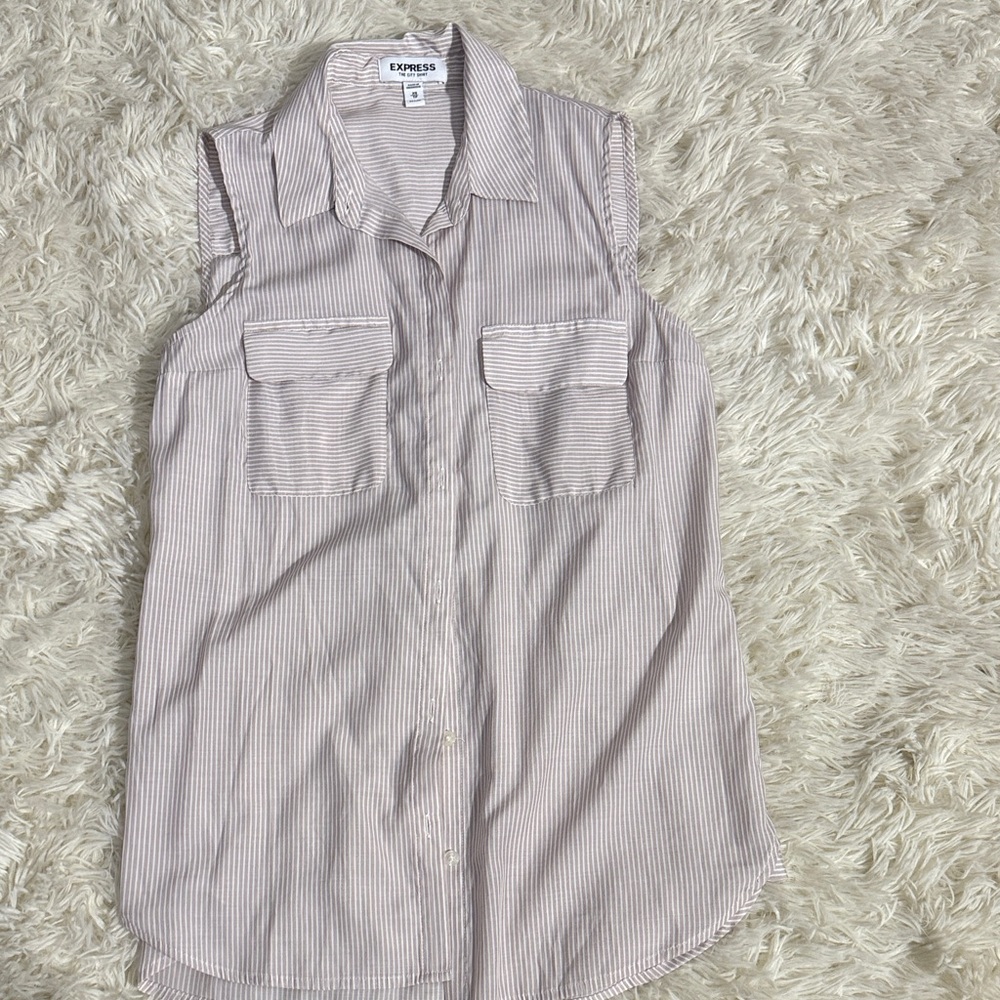 Express Women's Sleeveless Button Down Shirt - Cream Stripes